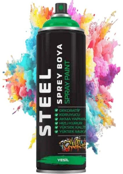 Açık Yeşil Sprey Boya 200 ml Hızlı Kuruyan Renkli Profesyonel Ahşap Plastik Demir Metal Cam Porsel