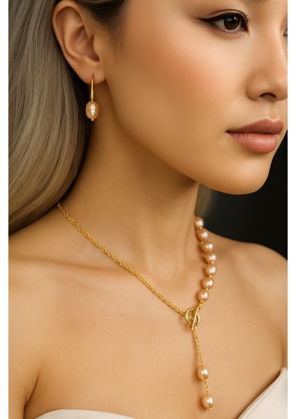 Gerçek Inci & Altın Kaplama Kolye Seti