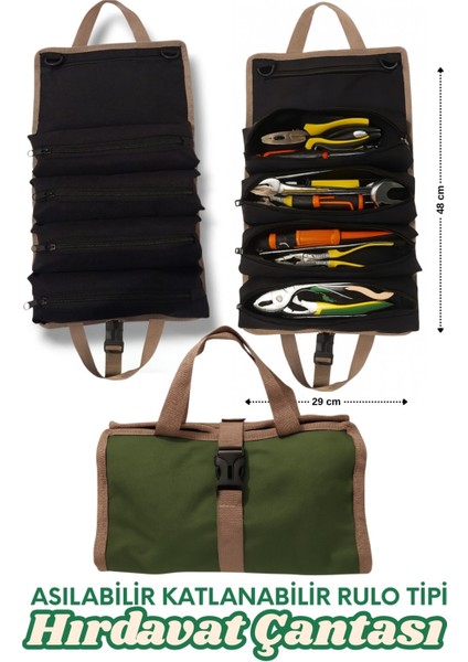 Hırdavat Çantası Çok Amaçlı Alet Çantası Bez Hırdavat Çantası Asılabilir Katlanabilir Takım Çantası Rulo Tipi 1 Adet