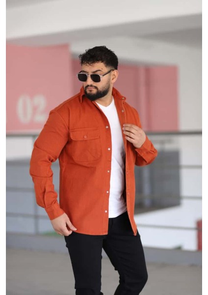 Erkek Kot Gömlek Rahat Kalıp, Çift Cepli Geniş Düğmeli Likrasız Gömlek