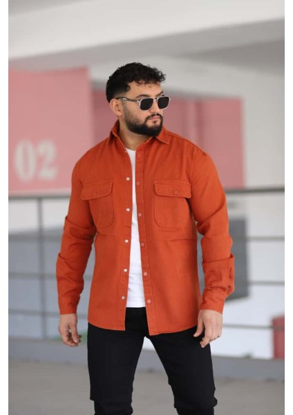 Erkek Kot Gömlek Rahat Kalıp, Çift Cepli Geniş Düğmeli Likrasız Gömlek fiyatları