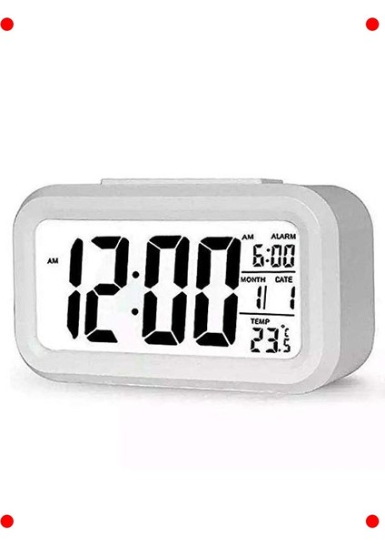 Dekoratif Dijital Masa Saati Alarmlı Beyaz