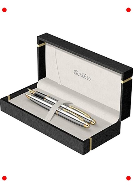 Krom Altın Detaylı Dolma & Tükenmez Kalem Seti