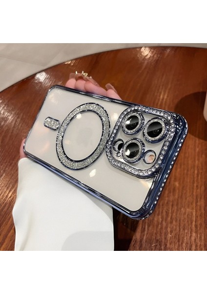 Iphone 15 Pro Uyumlu Şeffaf Taşlı Magsafe Özellikli Kılıf