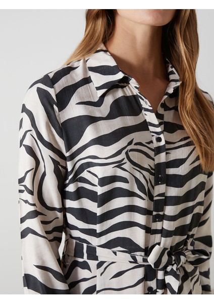 Yeni Sezon Zebra Desenli Kadın Gömlek Elbise modelleri