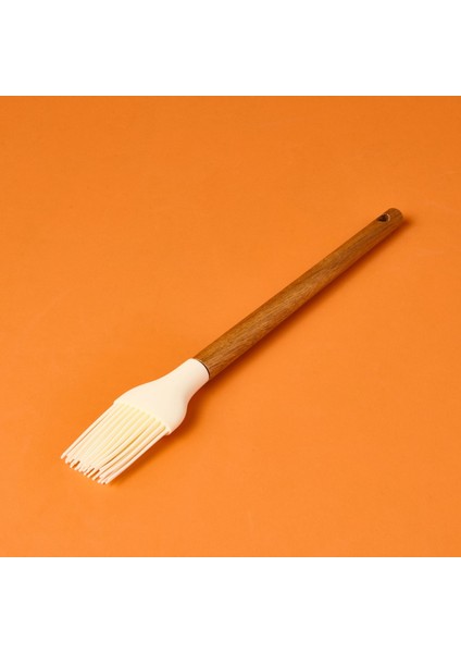 Ahşap Saplı Silikon Fırça - Krem / Kahverengi