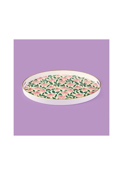 Kitchen Pink Flower Oval Tepsi - Renkli - 39 cm