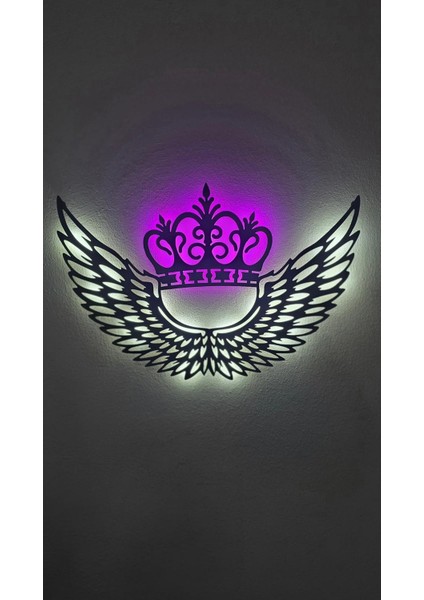LED Işıklı Taçlı Melek Kanadı Tablo – El Yapımı Lazer Kesim Dekoratif Hediye Lamba