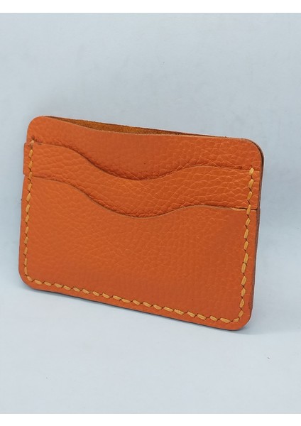 Hakiki Deri Turuncu El Yapımı Kadın Kartlık