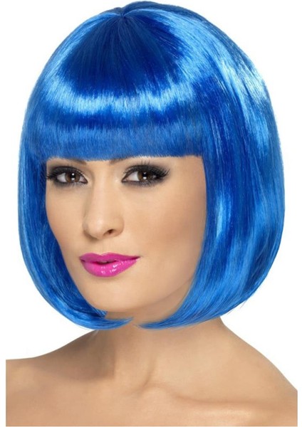 Mavi Renk Parti Peruğu Kısa Küt Saç