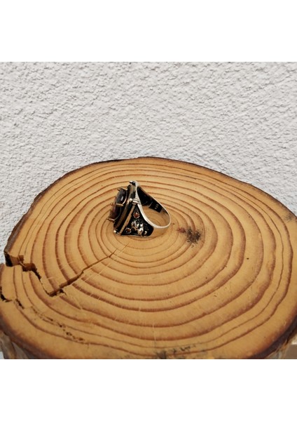 925 Ayar Gümüş Şık Tasarım Kırmızı Taşlı Erkek Yüzük – El Işçiliği - Yan Kenarlar Aslan Detaylı modelleri