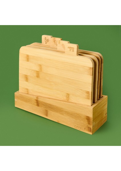 4'lü Stantlı Bambu Kesme Tahtası - Açık Kahverengi