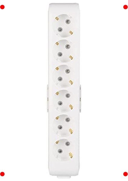 6'lı Topraklı Klemensli Grup Priz, Beyaz