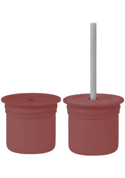 Pipetli Silikon Bardak Seti Velvet Rose / Powder Grey