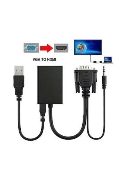 VGA To HDMI Dönüştürücü Çevirici Kablo Adaptör Görüntü Ses Destekli indirimleri