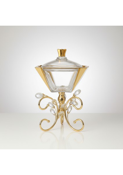 Lüks Altın Ayaklı Kristal Cam Sunumluk