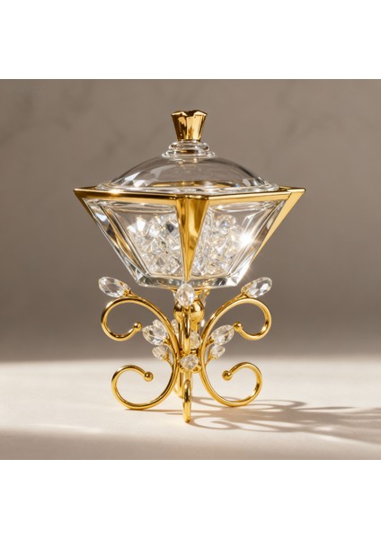 Lüks Altın Ayaklı Kristal Cam Sunumluk fiyatları