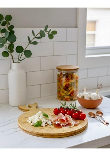 Geyikli Bambu Sunum Tahtası – Yuvarlak - En Büyük Boy 38 cm | Doğal Bambu & Geyik Bambu Kesme Tahtası fiyatları