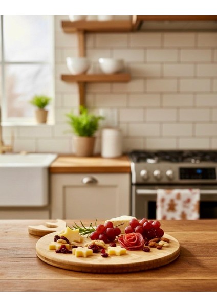 Geyikli Bambu Sunum Tahtası – Yuvarlak - En Büyük Boy 38 cm | Doğal Bambu & Geyik Bambu Kesme Tahtası modelleri