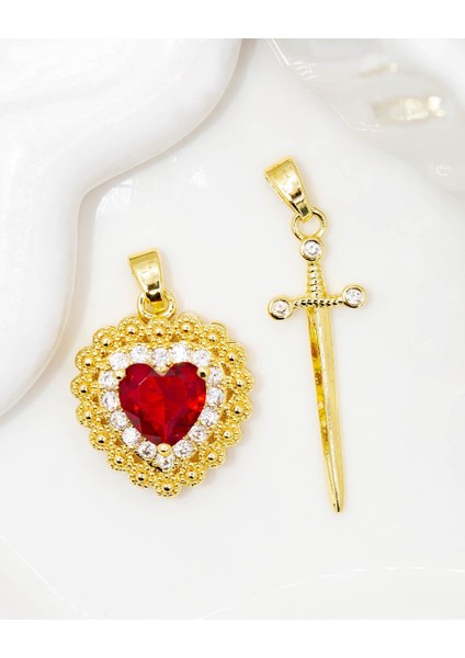 Pamuk Prenses ve Avcı Arkadaşlık Çelik Çift Kolye- Kalp Kılıç Çift Çelik Kolye ( Lüks. Renk Atmaz )