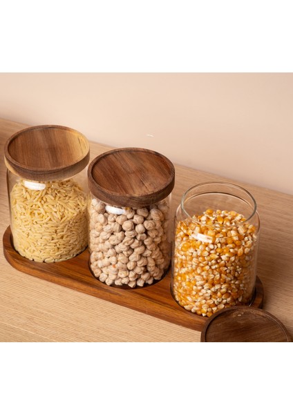 3’lü Akasya Kapaklı ve Stantlı Cam Kavanoz Seti modelleri