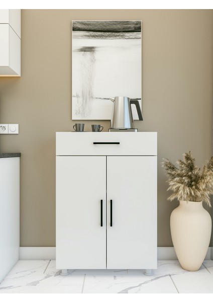 Çok Amaçlı Dolap Parlak Beyaz Dolap Çekmeceli Kapaklı Dolap