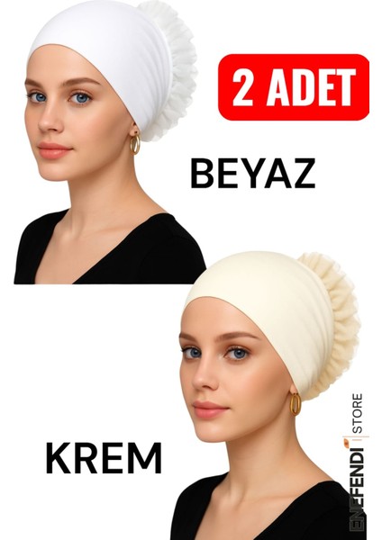 2 Adet Silikonlu Fırfırlı Bone Kaymaz Likralı Dikişsiz Krem Beyaz | Konforlu Şık Pratik Bone