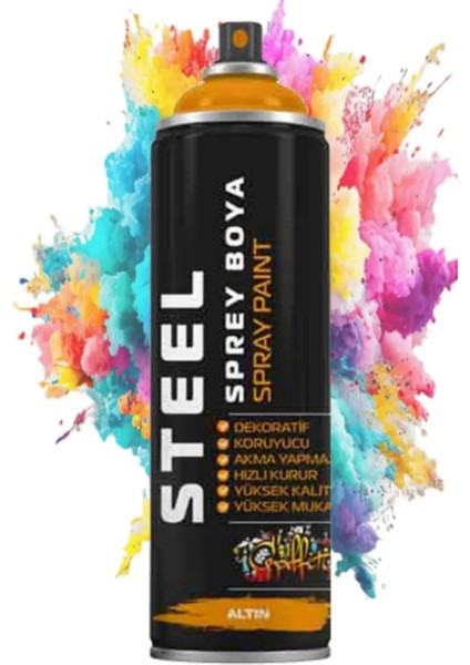 Altın Sprey Boya 200 ml Hızlı Kuruyan Renkli Profesyonel Ahşap Plastik Demir Metal Cam Porselen