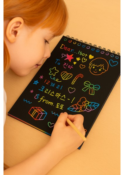 ( 3 Adet ) A4 Sihirli Gökkuşağı Defter 20X30 cm Siyah Kazıma Defteri Sprialli fiyatları