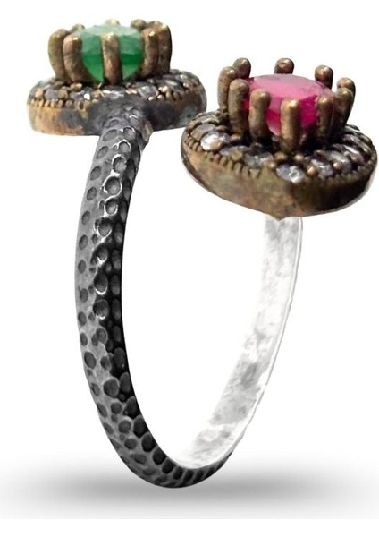 Otantik Ayarlanabilir Damla Yakut Zümrüt Gümüş Kadın Yüzük fiyatları