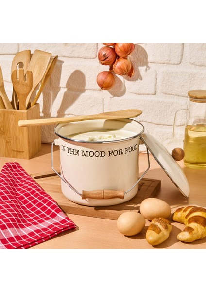 Emaye Büyük Bakraç - Krem - 20X20 cm