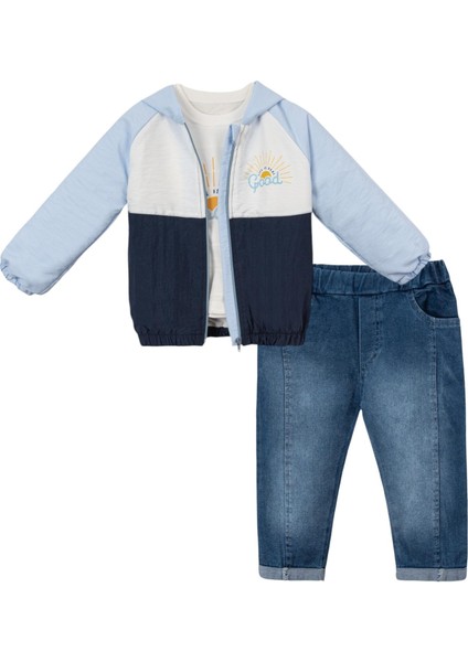 Kot Pantolonlu Buz Mavi Yağmurluklu Erkek Bebek Üçlü Takım fiyatları