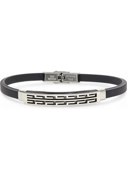 Erkek Desenli Silikon Kordonlu Çelik Bileklik