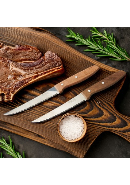2'li Steak Bıçağı - Kahverengi - 19 cm
