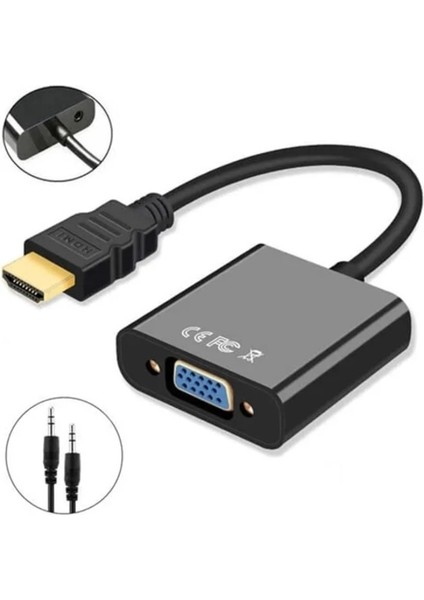 HDMI To VGA Dönüştürücü Çevirici Sesli Kablo