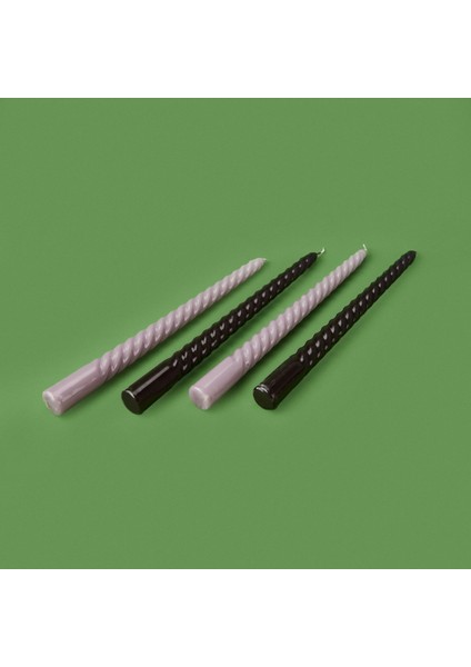 4'lü Burgulu Parlak Şamdan Mumu - Gri / Siyah - 25 cm