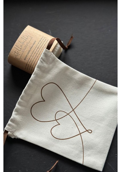 Keseli Katı Sabun | % 100 Natural Doğal 120 Gram Sabun & Natural Kalp Baskılı Kese | Zeytin Çiçeği