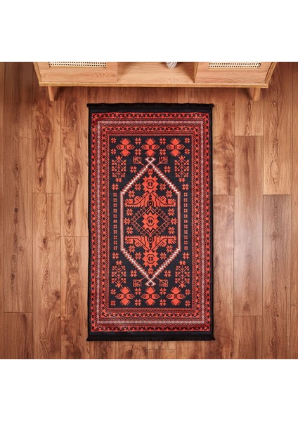 Soft Ruby Afgan Desenli Halı - Kırmızı - 80X150 cm