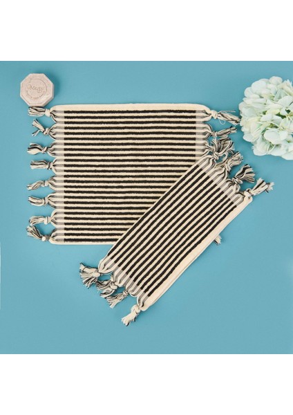 Soft Helga 2'li Havlu Seti - Ekru / Siyah - 30X30 cm