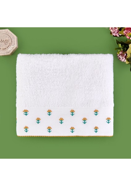 Soft Urban Delight Braga Yüz Havlusu - Ekru / Hardal - 50X90 cm