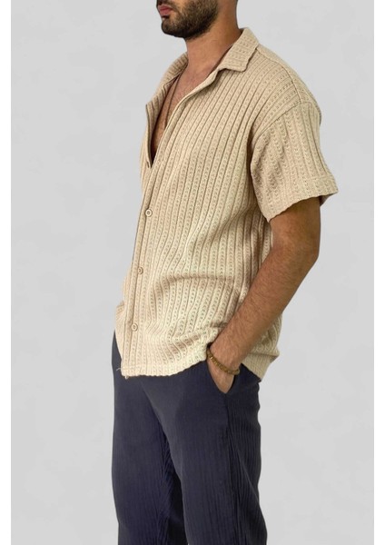 Jakarlı Pamuklu Oversize Triko Örgü Kısa Kollu Siyah Gömlek fiyatları