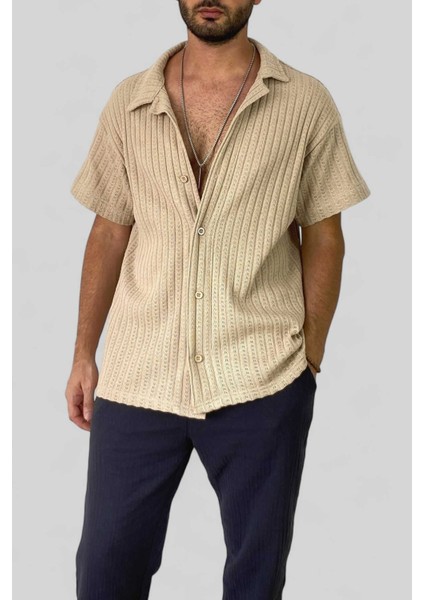 Jakarlı Pamuklu Oversize Triko Örgü Kısa Kollu Siyah Gömlek modelleri