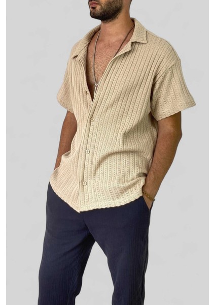 Jakarlı Pamuklu Oversize Triko Örgü Kısa Kollu Siyah Gömlek fırsatları