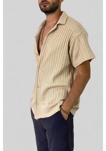 Jakarlı Pamuklu Oversize Triko Örgü Kısa Kollu Siyah Gömlek indirimleri