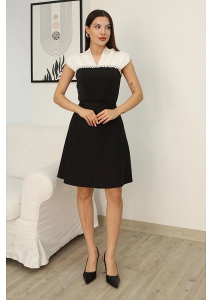 Taş Işleme Detaylı Diz Boyu Abiye Elbise 2360-SIYAH/BEYAZ fiyatları