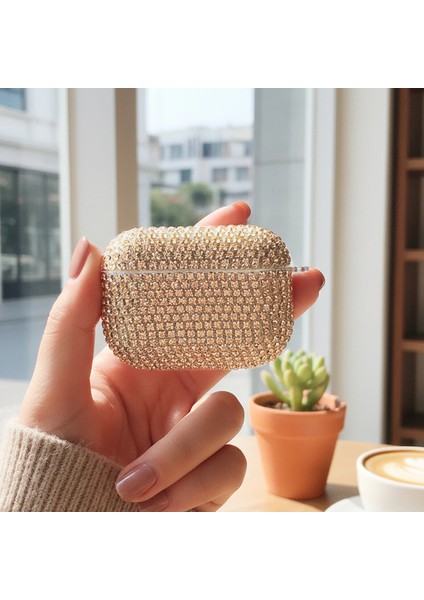 Apple Airpods Pro 3 Kılıf Kristal Taşlı Parıltılı Rose Gold