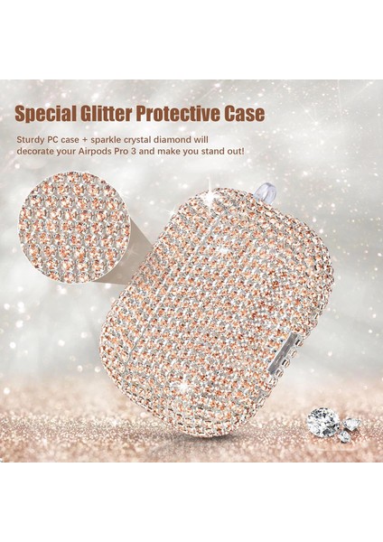 Apple Airpods Pro 3 Kılıf Kristal Taşlı Parıltılı Rose Gold indirimleri