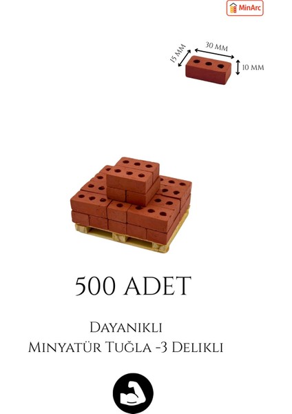 Minyatür 3 Delikli Tuğla Seti 500 Adet + 500 gr Harç (Maket Tuğla, Hobi, Mimari,inşaat Seti)