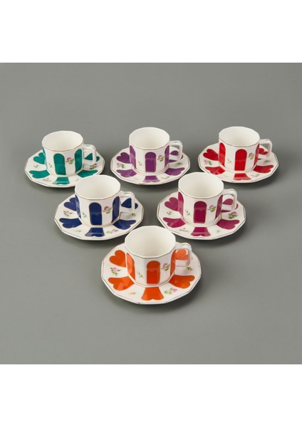 Acem 12 Parça Kahve Fincan Takımı - Renkli