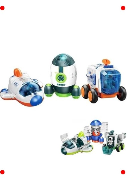 3'lü Sürtmeli Uzay Araçları Seti: Roket, Araba, Mekik